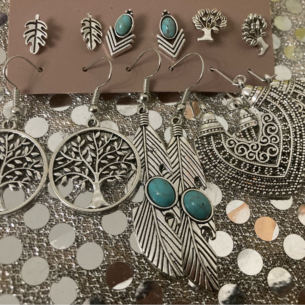 Earring bundle 6 pair boho silver and blue turquoise